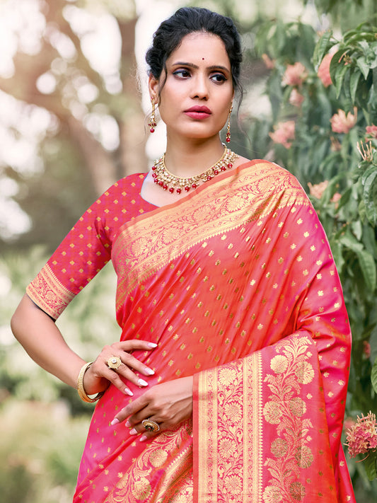 Sutriti Rust Pink Banarasi Silk Saree with Golden Zari Weaving & Rich Pallu | Wedding & Festive Wear
