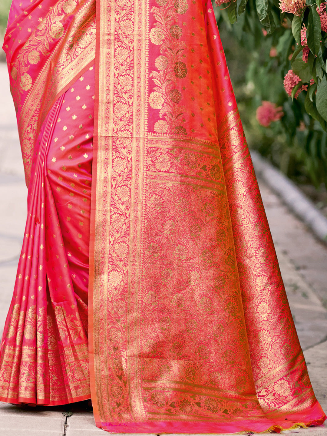 Sutriti Rust Pink Banarasi Silk Saree with Golden Zari Weaving & Rich Pallu | Wedding & Festive Wear