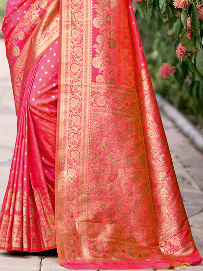 Sutriti Rust Pink Banarasi Silk Saree with Golden Zari Weaving & Rich Pallu | Wedding & Festive Wear