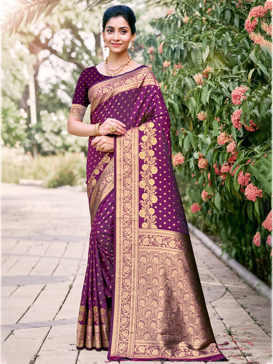 Sutriti Rust Wine Banarasi Silk Saree with Golden Zari Weaving & Rich Pallu | Wedding & Festive Wear