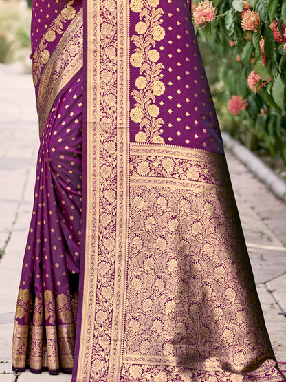 Sutriti Rust Wine Banarasi Silk Saree with Golden Zari Weaving & Rich Pallu | Wedding & Festive Wear