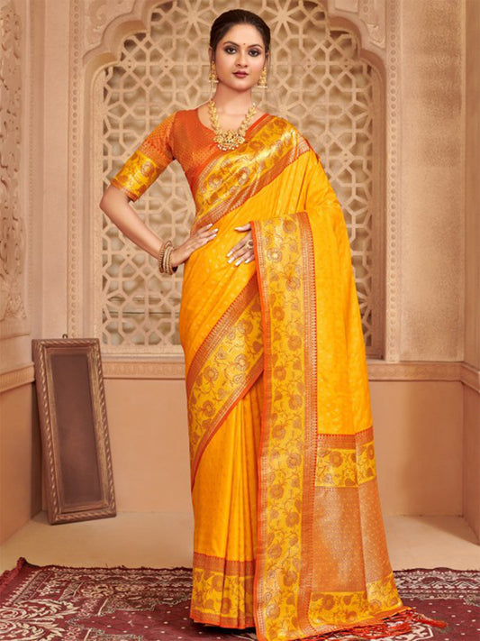 Sutriti Majestic Yellow Pure Kanjivaram Silk Saree | Bridal Heritage Collection | Limited Edition