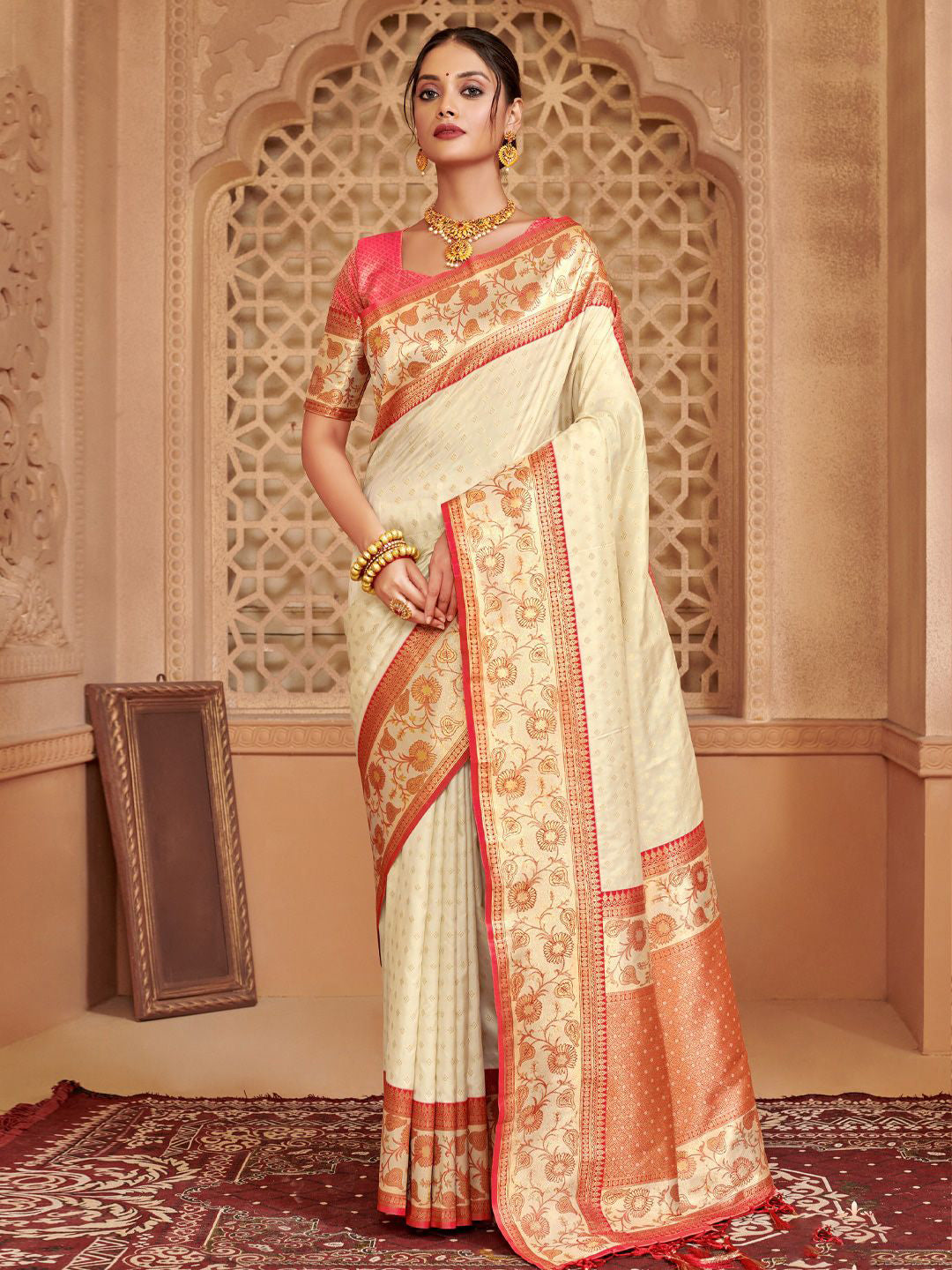 Sutriti Majestic Off White Pure Kanjivaram Silk Saree | Bridal Heritage Collection | Limited Edition