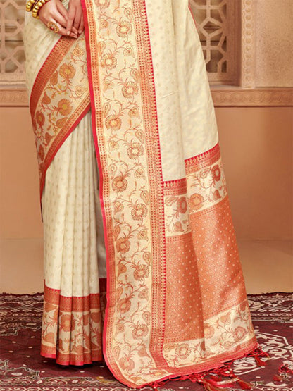 Sutriti Majestic Off White Pure Kanjivaram Silk Saree | Bridal Heritage Collection | Limited Edition