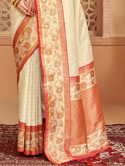 Sutriti Majestic Off White Pure Kanjivaram Silk Saree | Bridal Heritage Collection | Limited Edition