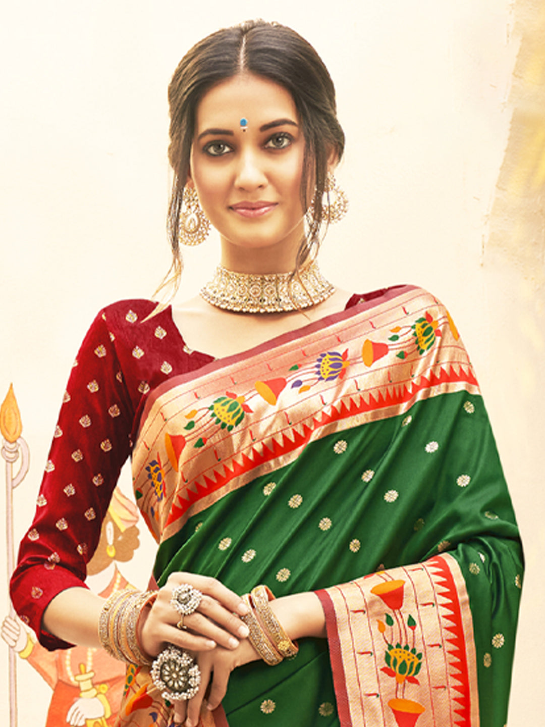 Sutriti Majestic Dark Green Paithani Silk Saree with Royal Floral Zari Pallu | Pure Festive & Bridal Edition