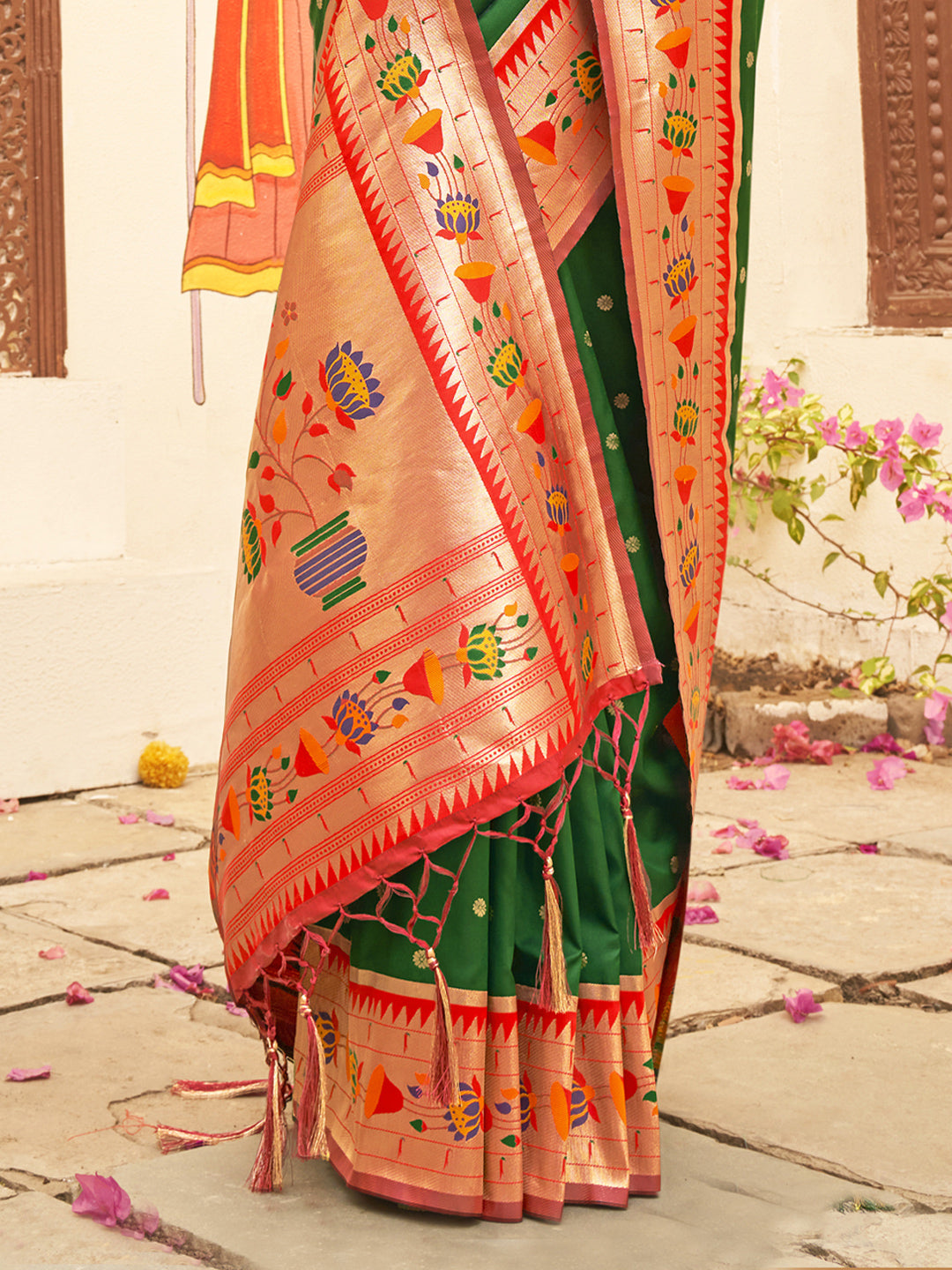 Sutriti Majestic Dark Green Paithani Silk Saree with Royal Floral Zari Pallu | Pure Festive & Bridal Edition