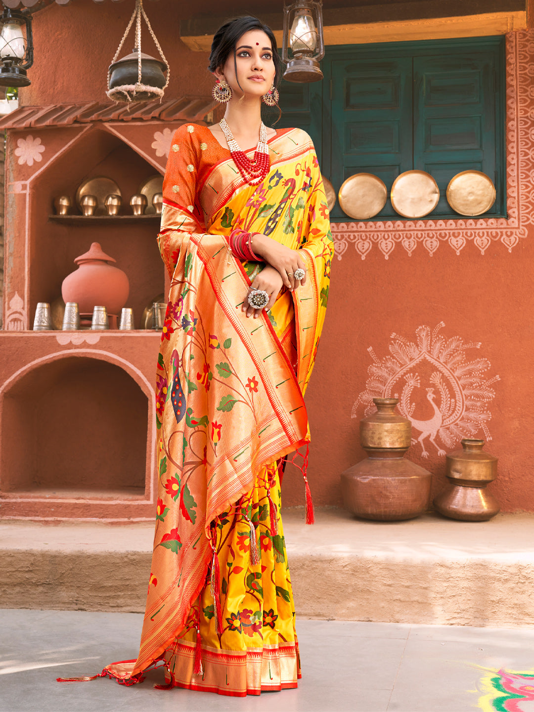 Sutriti Majestic Yellow Paithani Silk Saree with Royal Floral Zari Pallu | Pure Festive & Bridal Edition