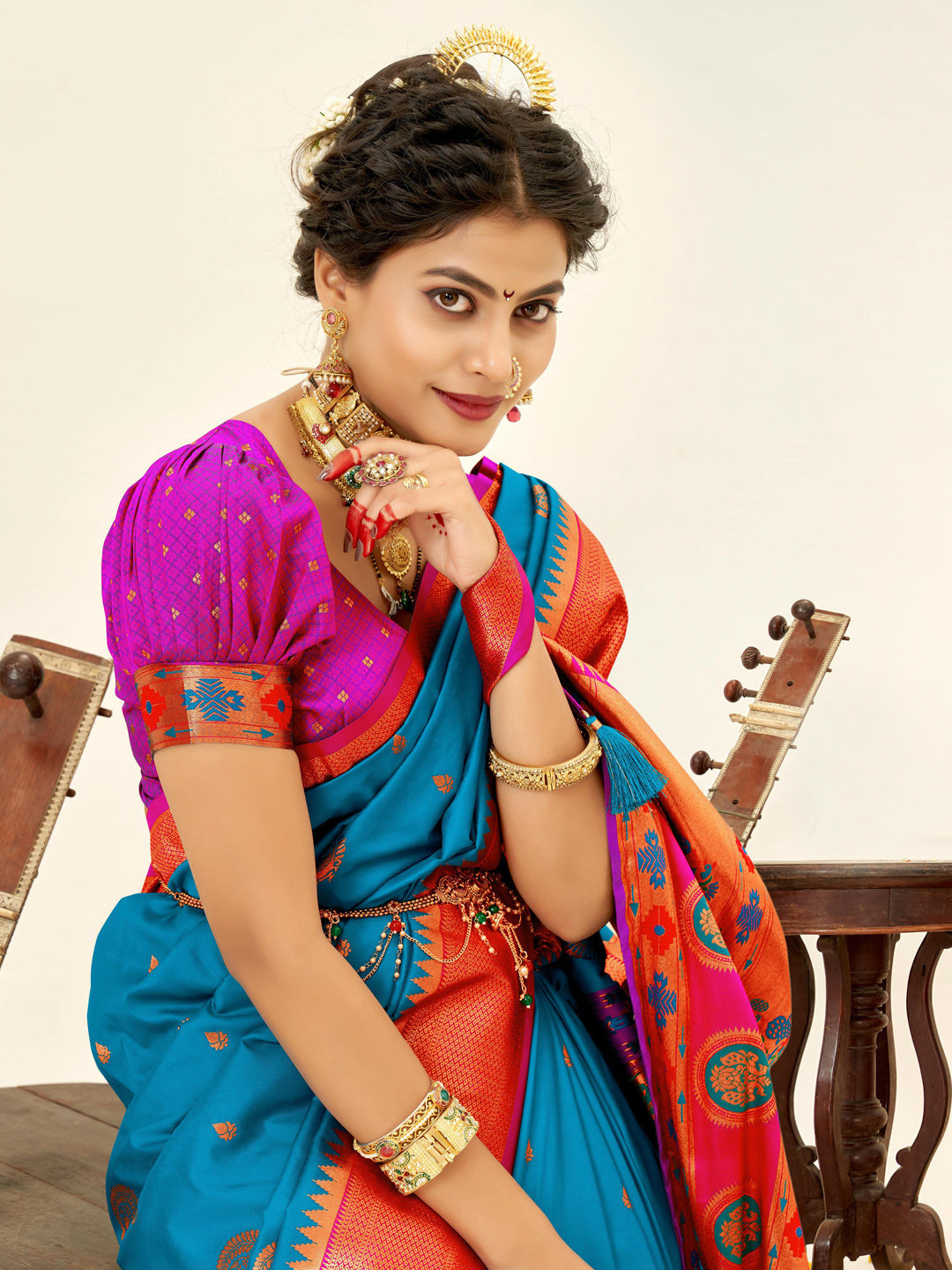 Sutriti Blue Paithani Silk Saree with Rich Traditional Pallu for Wedding and Festive Saree