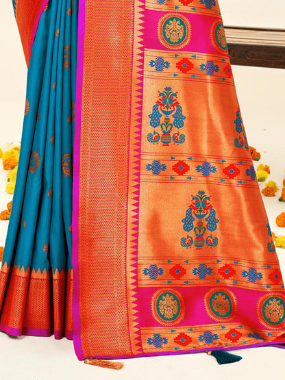 Sutriti Blue Paithani Silk Saree with Rich Traditional Pallu for Wedding and Festive Saree