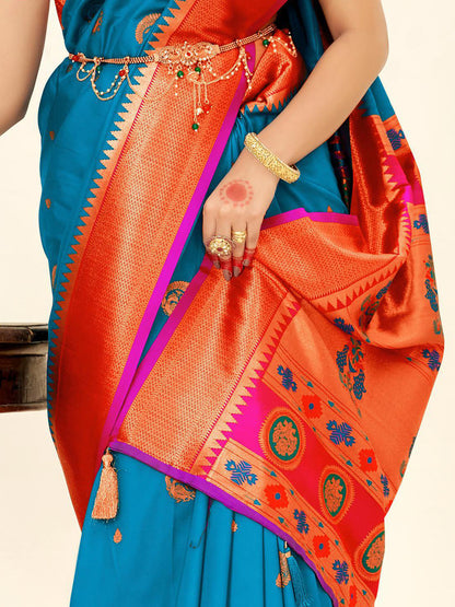 Sutriti Blue Paithani Silk Saree with Rich Traditional Pallu for Wedding and Festive Saree