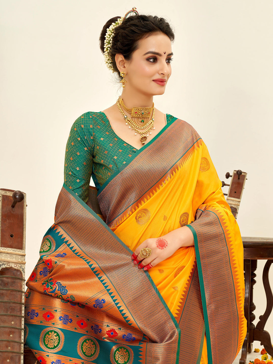 Sutriti Yellow Paithani Silk Saree with Rich Traditional Pallu for Wedding and Festive Saree