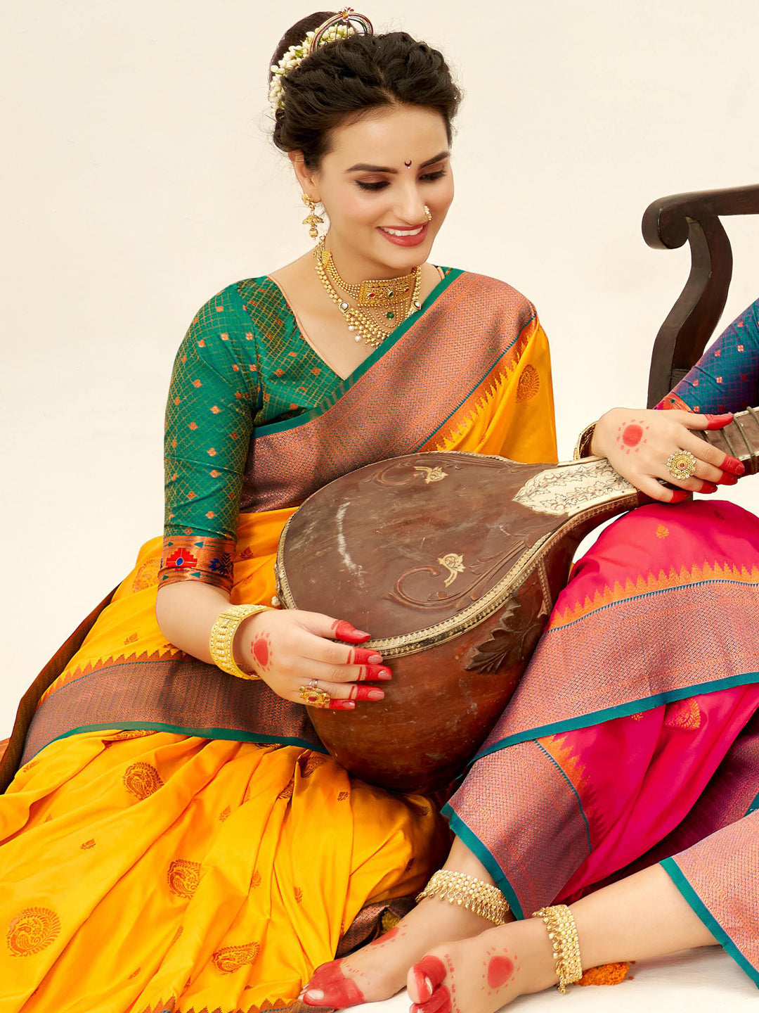 Sutriti Yellow Paithani Silk Saree with Rich Traditional Pallu for Wedding and Festive Saree