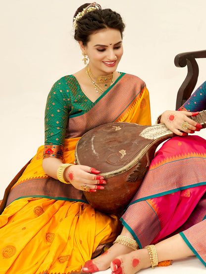 Sutriti Yellow Paithani Silk Saree with Rich Traditional Pallu for Wedding and Festive Saree
