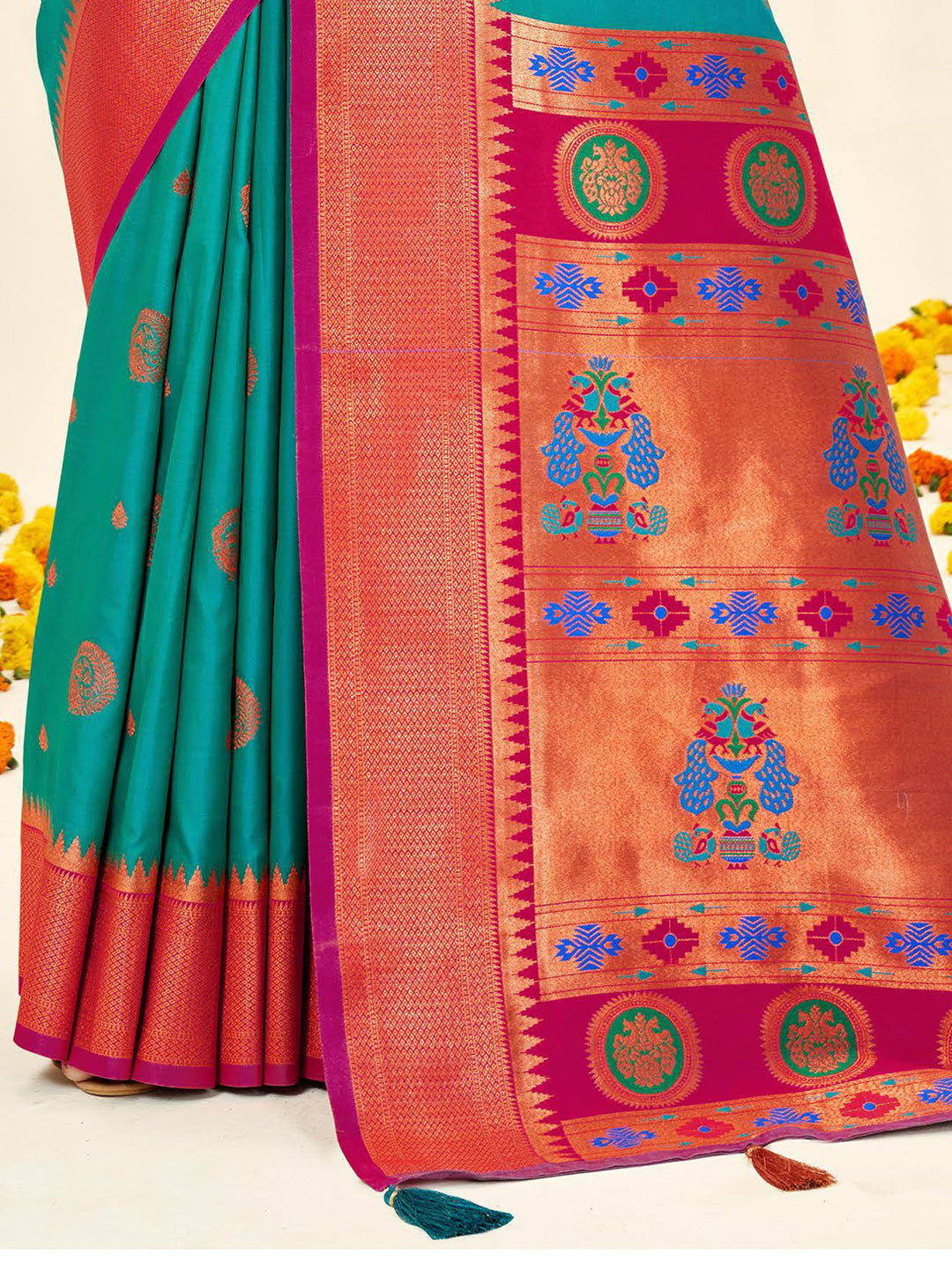Sutriti Sea Green Paithani Silk Saree with Rich Traditional Pallu for Wedding and Festive Saree