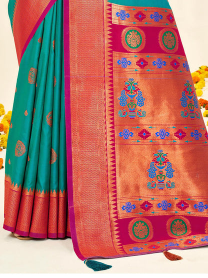 Sutriti Sea Green Paithani Silk Saree with Rich Traditional Pallu for Wedding and Festive Saree