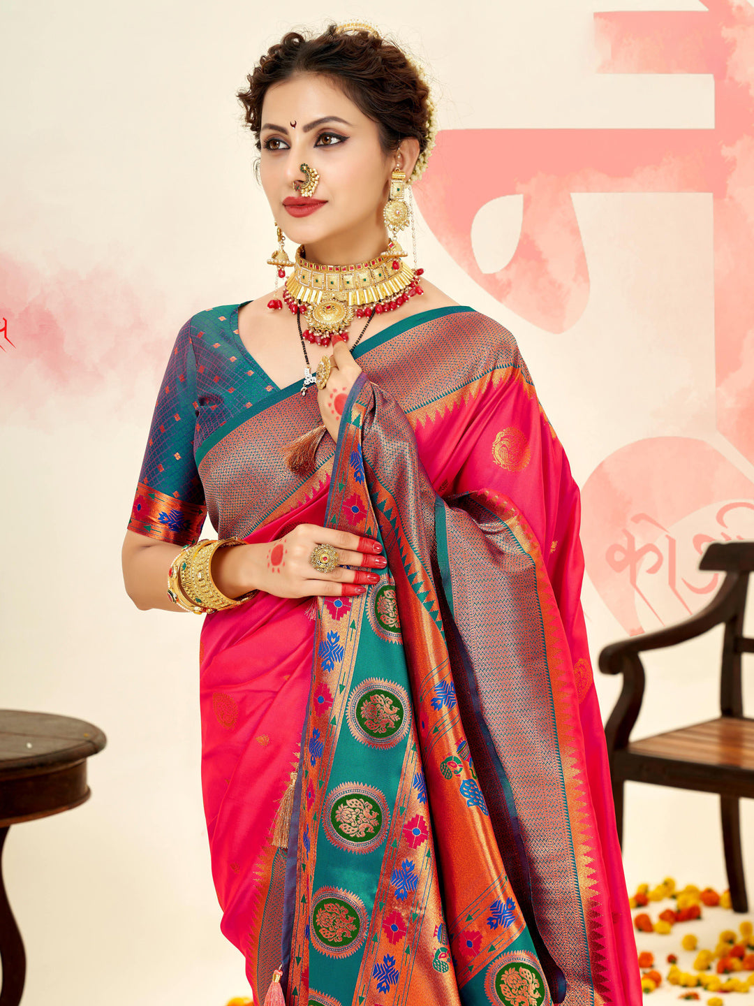 Sutriti Magenta Paithani Silk Saree with Rich Traditional Pallu for Wedding and Festive Saree