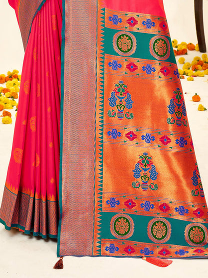 Sutriti Magenta Paithani Silk Saree with Rich Traditional Pallu for Wedding and Festive Saree