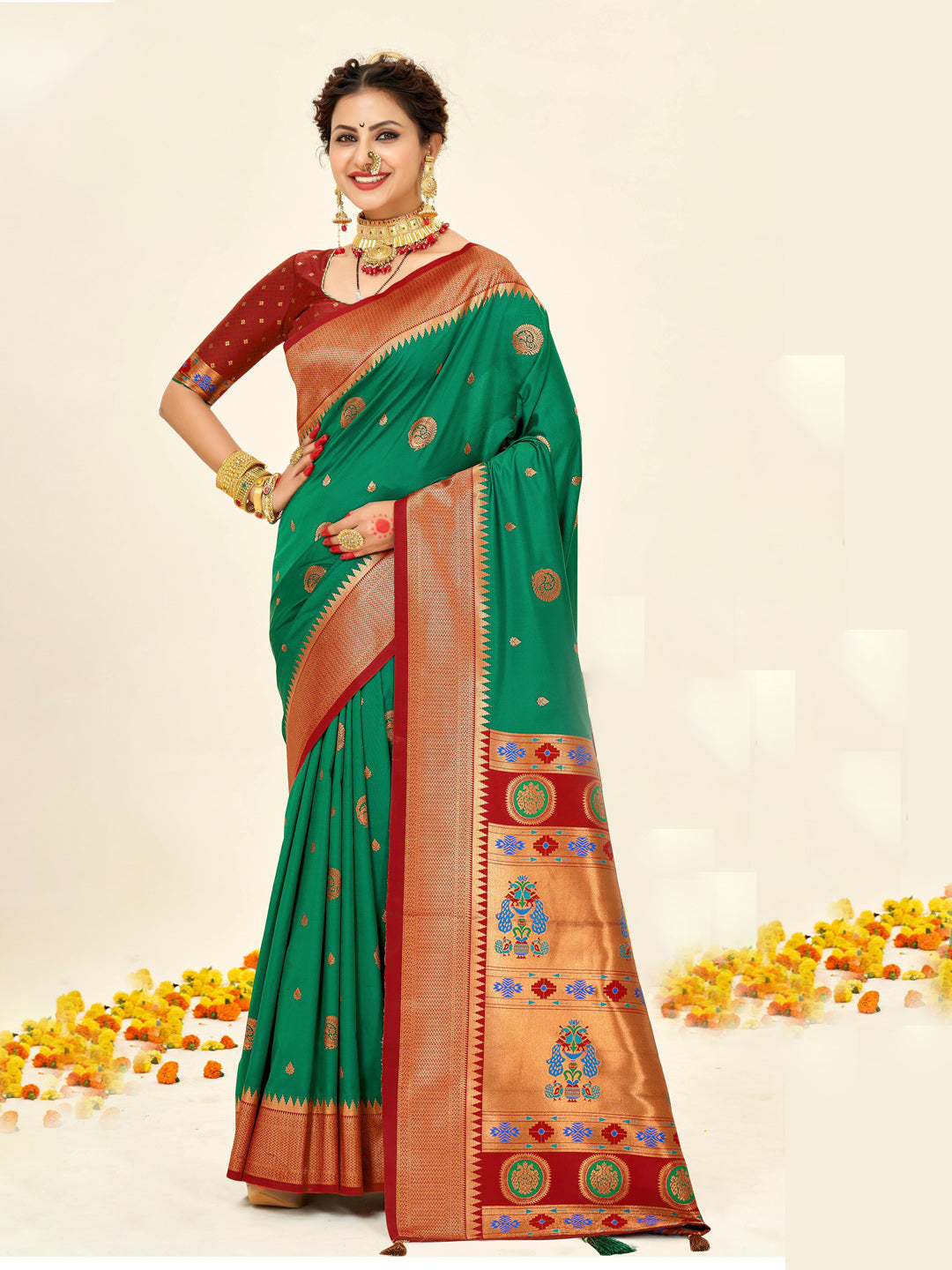 Sutriti Green Paithani Silk Saree with Rich Traditional Pallu for Wedding and Festive Saree