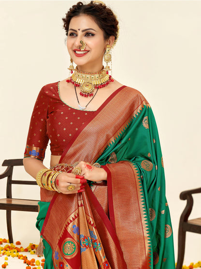 Sutriti Green Paithani Silk Saree with Rich Traditional Pallu for Wedding and Festive Saree