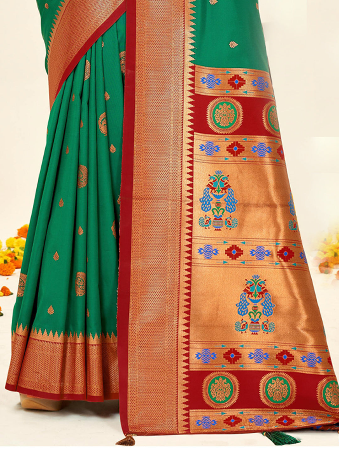 Sutriti Green Paithani Silk Saree with Rich Traditional Pallu for Wedding and Festive Saree