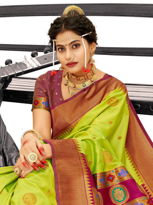 Sutriti Pista Green Paithani Silk Saree with Rich Traditional Pallu for Wedding and Festive Saree