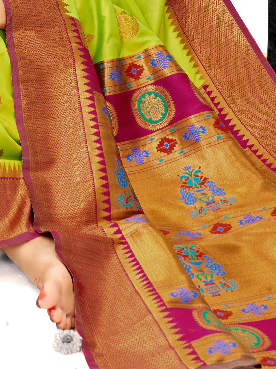 Sutriti Pista Green Paithani Silk Saree with Rich Traditional Pallu for Wedding and Festive Saree