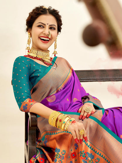 Sutriti Violet Paithani Silk Saree with Rich Traditional Pallu for Wedding and Festive Saree