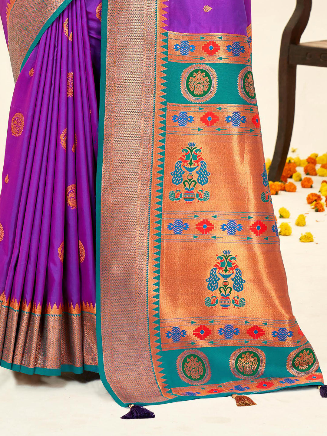 Sutriti Violet Paithani Silk Saree with Rich Traditional Pallu for Wedding and Festive Saree