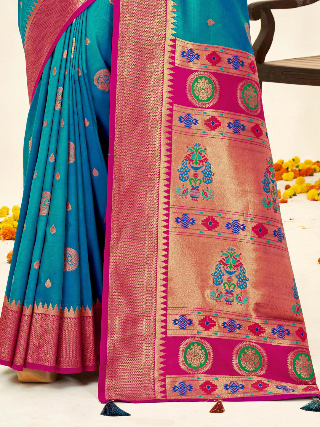Sutriti Sky blue Paithani Silk Saree with Rich Traditional Pallu for Wedding and Festive Saree