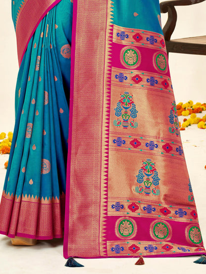 Sutriti Sky blue Paithani Silk Saree with Rich Traditional Pallu for Wedding and Festive Saree