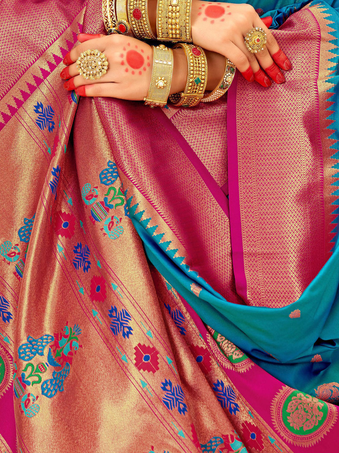 Sutriti Sky blue Paithani Silk Saree with Rich Traditional Pallu for Wedding and Festive Saree