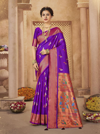 Sutriti Royal Purple Paithani Silk Saree featuring Heritage Weaving and Grand Designer Pallu Saree