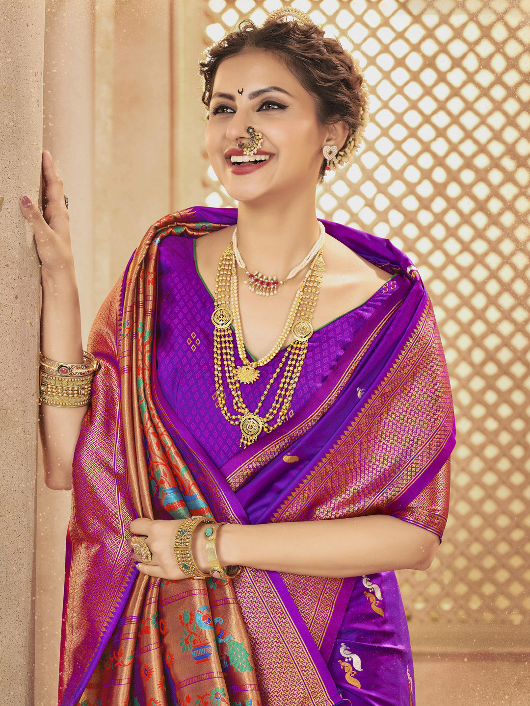 Sutriti Royal Purple Paithani Silk Saree featuring Heritage Weaving and Grand Designer Pallu Saree