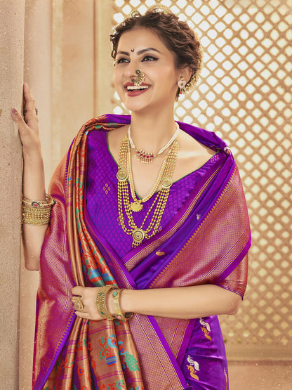 Sutriti Royal Purple Paithani Silk Saree featuring Heritage Weaving and Grand Designer Pallu Saree