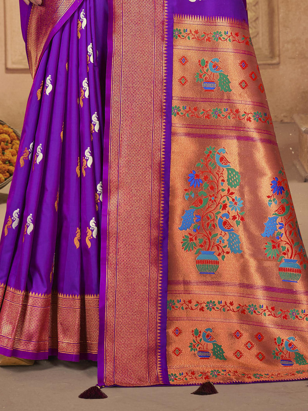 Sutriti Royal Purple Paithani Silk Saree featuring Heritage Weaving and Grand Designer Pallu Saree