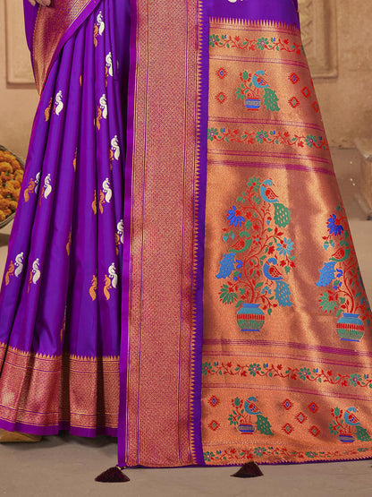 Sutriti Royal Purple Paithani Silk Saree featuring Heritage Weaving and Grand Designer Pallu Saree