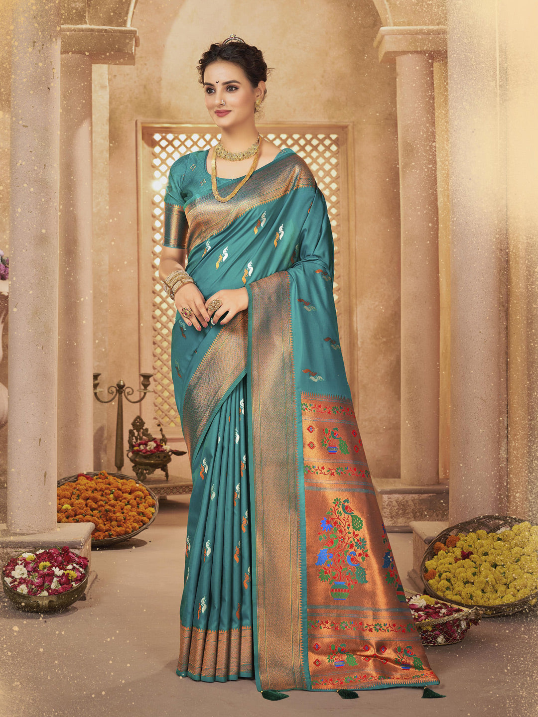 Sutriti Royal Sea Green Paithani Silk Saree featuring Heritage Weaving and Grand Designer Pallu Saree