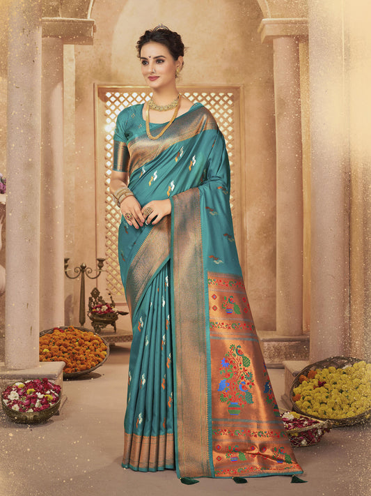 Sutriti Royal Sea Green Paithani Silk Saree featuring Heritage Weaving and Grand Designer Pallu Saree