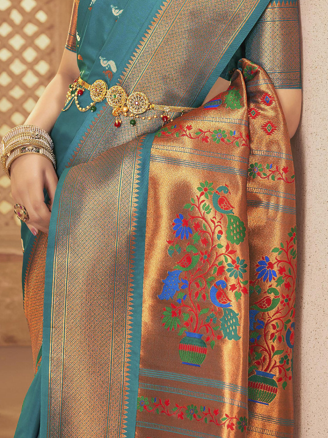 Sutriti Royal Sea Green Paithani Silk Saree featuring Heritage Weaving and Grand Designer Pallu Saree
