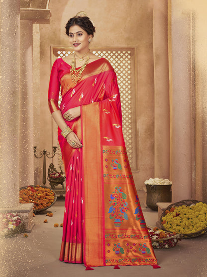 Sutriti Royal Pink Paithani Silk Saree featuring Heritage Weaving and Grand Designer Pallu Saree