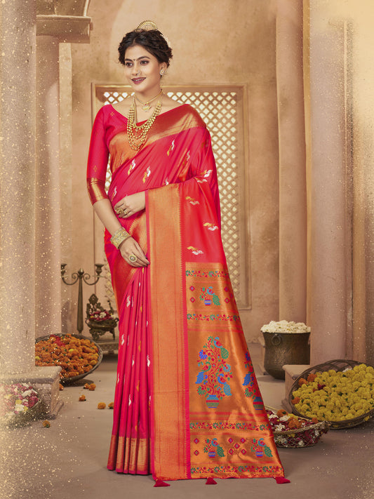 Sutriti Royal Pink Paithani Silk Saree featuring Heritage Weaving and Grand Designer Pallu Saree