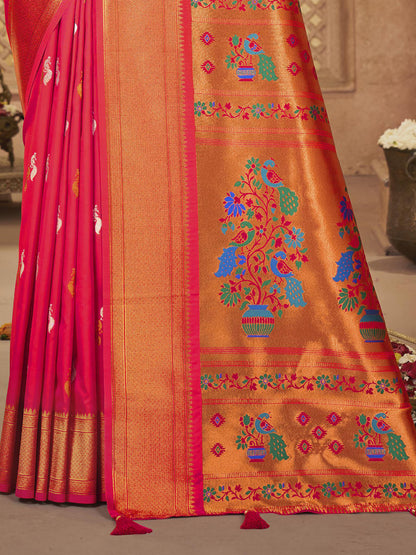 Sutriti Royal Pink Paithani Silk Saree featuring Heritage Weaving and Grand Designer Pallu Saree