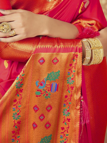 Sutriti Royal Pink Paithani Silk Saree featuring Heritage Weaving and Grand Designer Pallu Saree