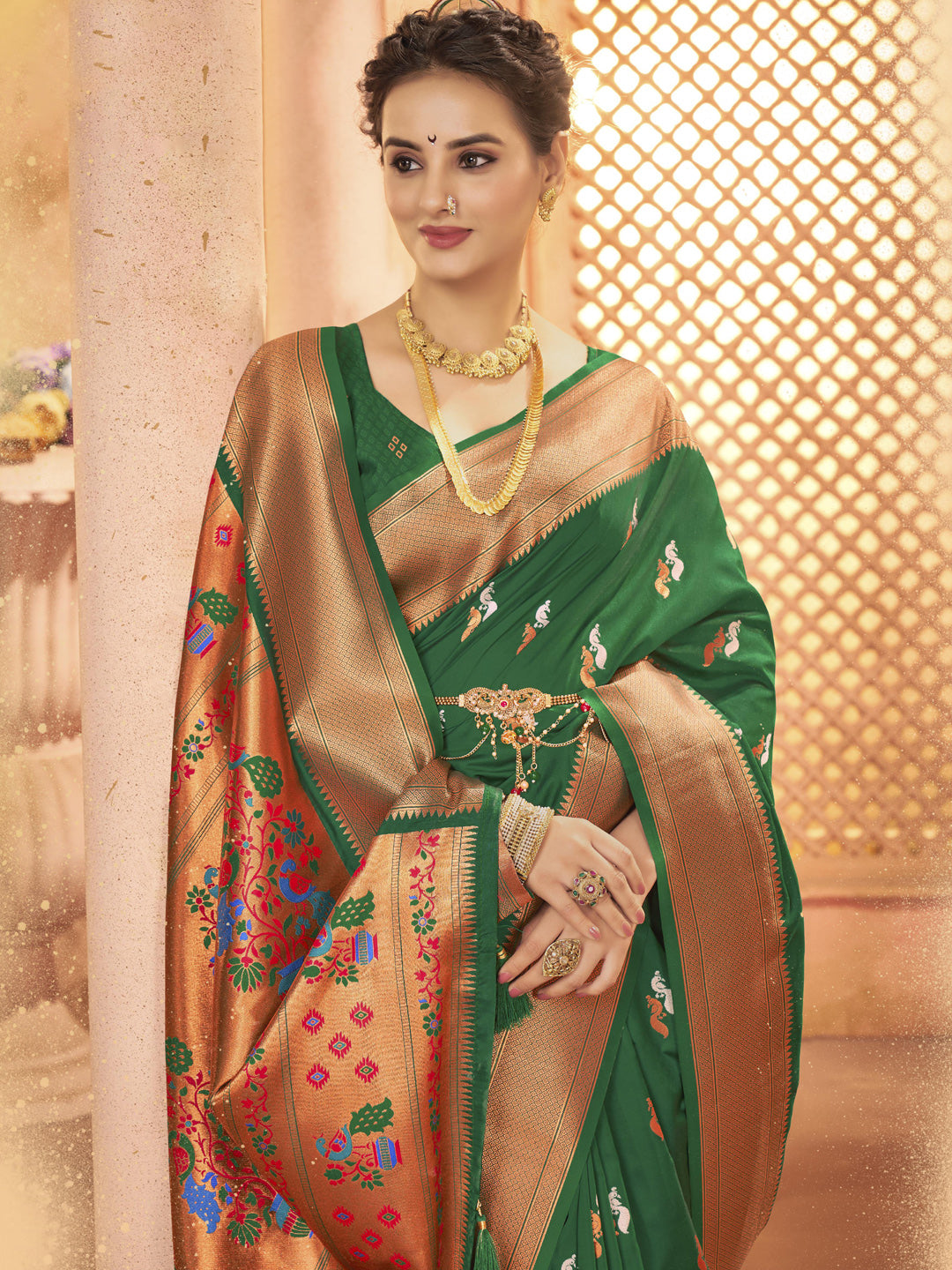 Sutriti Royal Green Paithani Silk Saree featuring Heritage Weaving and Grand Designer Pallu Saree