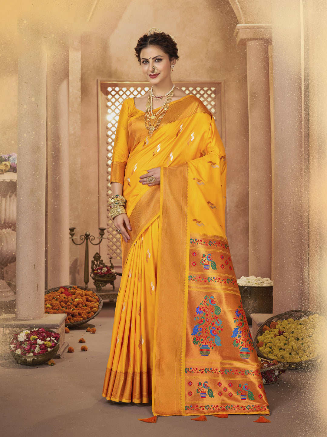 Sutriti Royal Yellow Paithani Silk Saree featuring Heritage Weaving and Grand Designer Pallu Saree