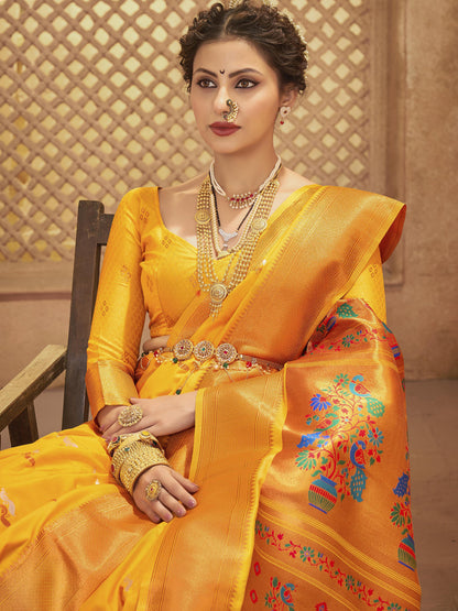Sutriti Royal Yellow Paithani Silk Saree featuring Heritage Weaving and Grand Designer Pallu Saree