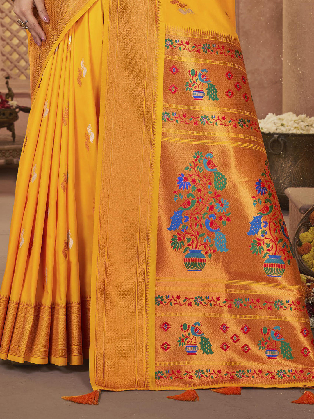 Sutriti Royal Yellow Paithani Silk Saree featuring Heritage Weaving and Grand Designer Pallu Saree