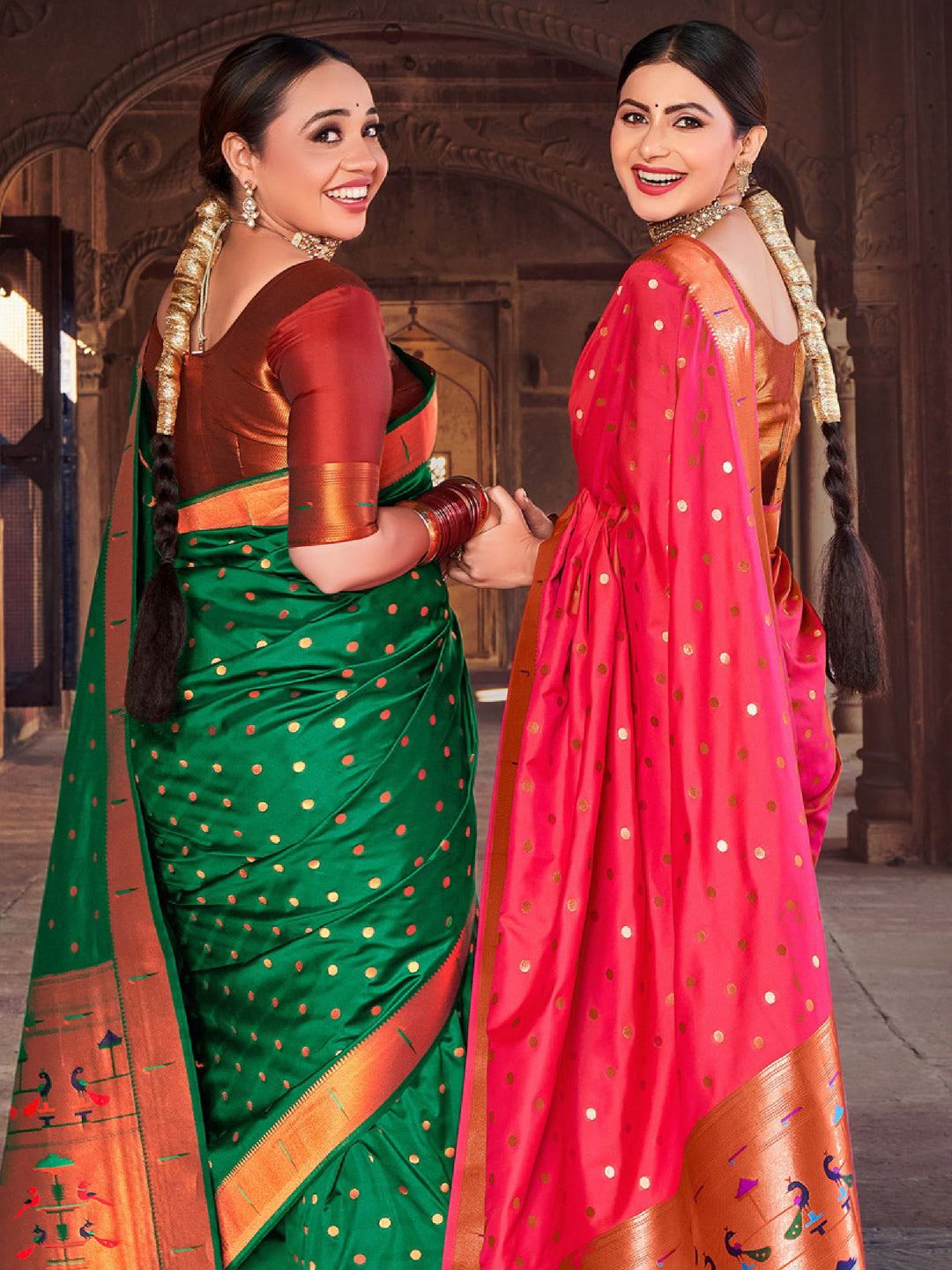 Sutriti Green Paithani Silk Saree with Polka Weave and Artistic Pallu for Wedding and Festive Saree