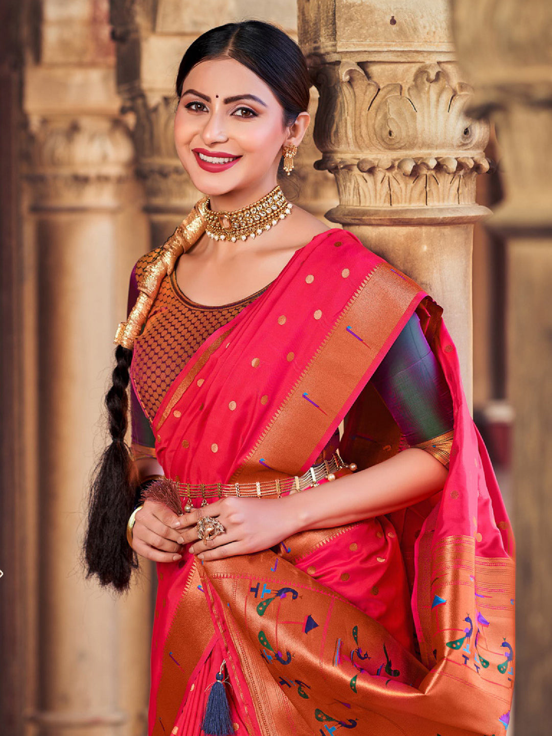 Sutriti Pink Paithani Silk Saree with Polka Weave and Artistic Pallu for Wedding and Festive Saree